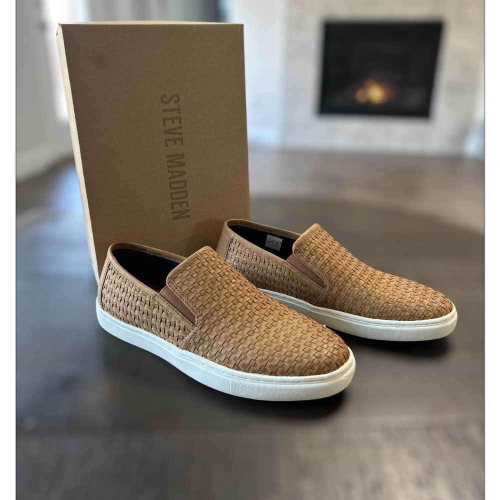 Steven Madden Tan Suede Woven Pull On Women’s Sneakers Size 9.5